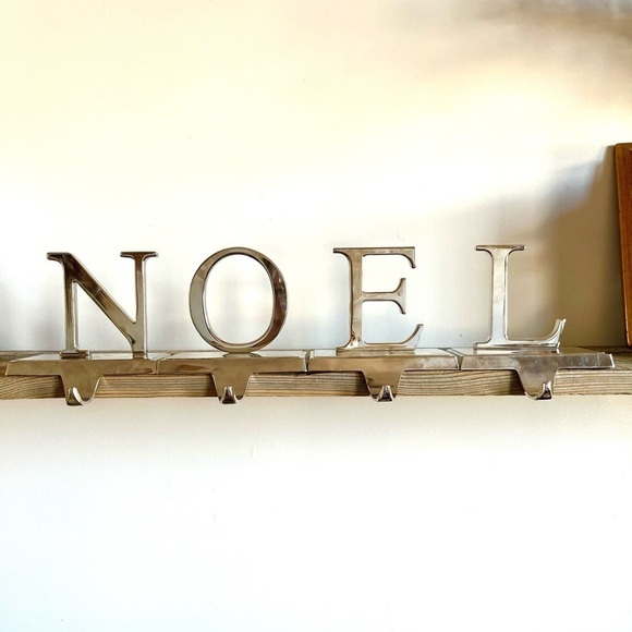 Chrome Christmas Stocking Hooks NOEL letters set of 4 - Picture 1 of 7